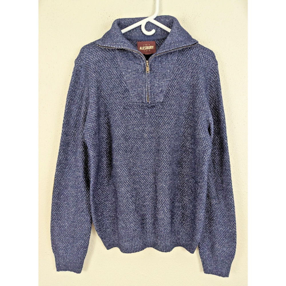 NWOT Alesbury sz L blue 1/4 zip Sweater blue seed stitch long sleeves 3533